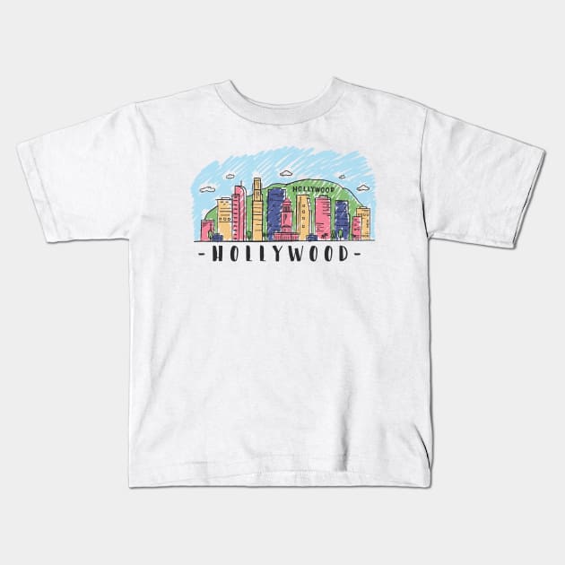 Hollywood Skyline Kids T-Shirt by LR_Collections